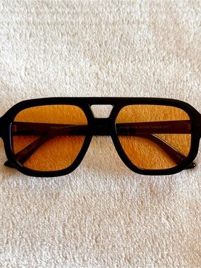 Black 70’s Style Vince Camuto Sunglasses With Amber Lens